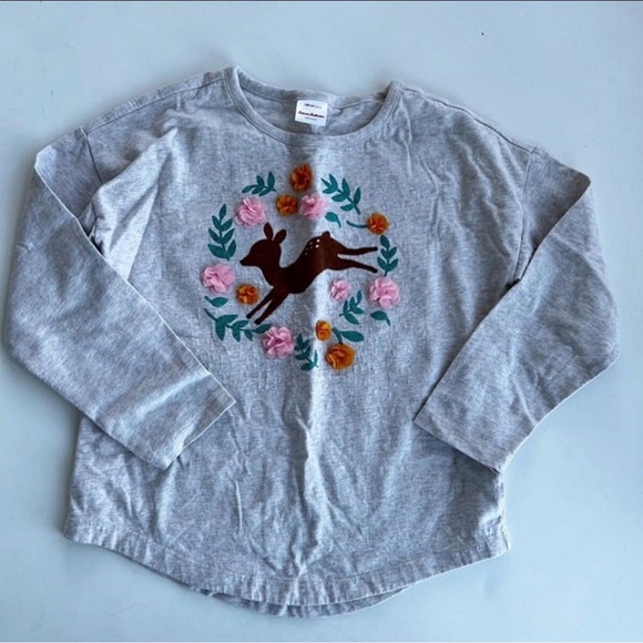 Hanna Andersson Other - Hanna Andersson Gray Long Sleeve Tee with Deer and Floral Design